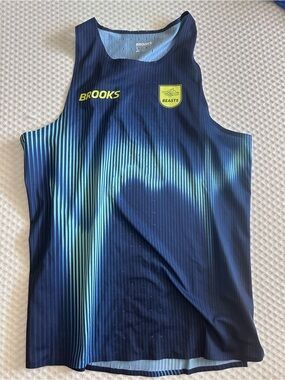 Brooks Men’s Navy and Teal pro kit Singlet with Logos